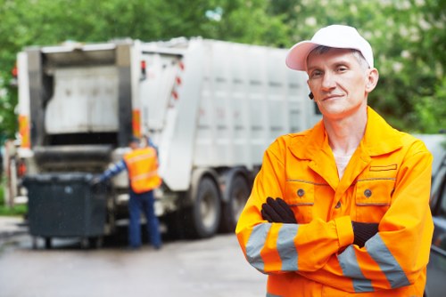 Professional garage clearance team organizing a Ruislip garage